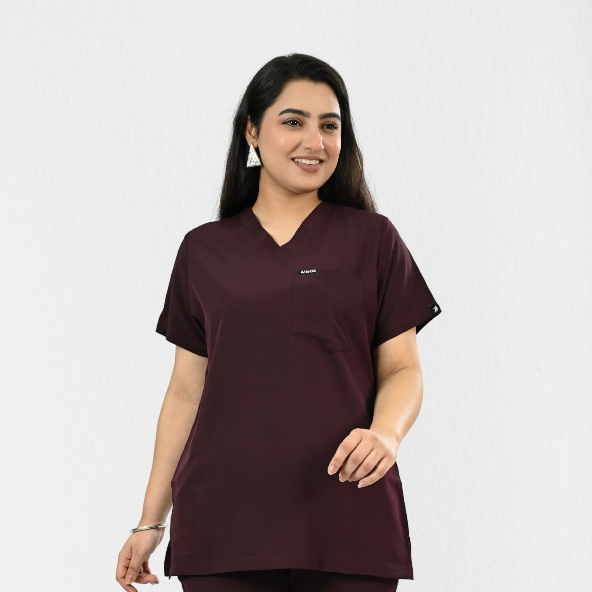 Women PrimaFlex 4 Way Stretch 3 Pocket Scrub Top - Wine