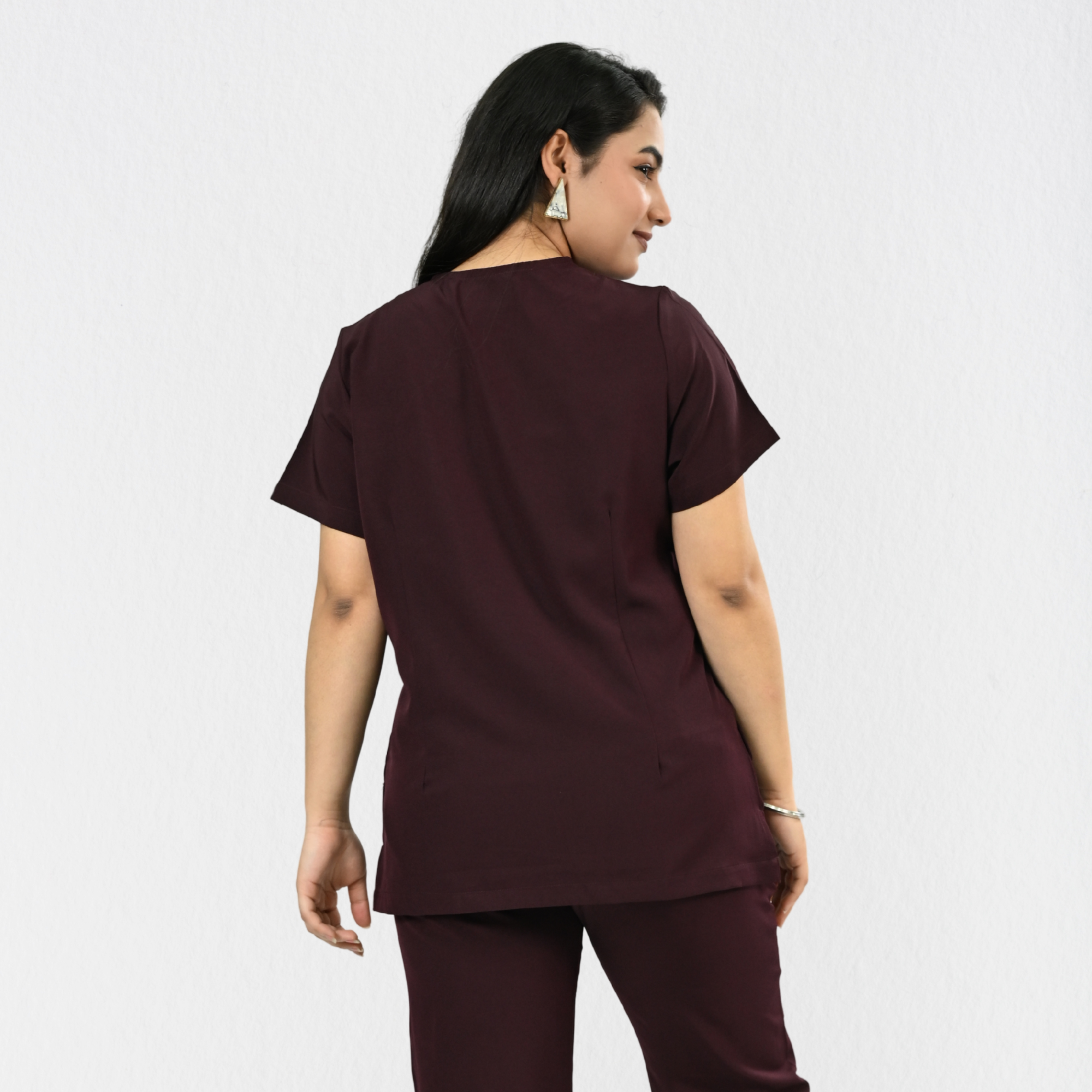 Women PrimaFlex 4 Way Stretch 3 Pocket Scrub Top - Wine
