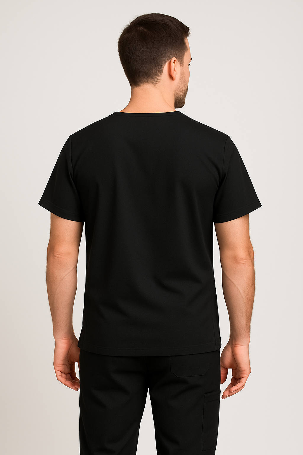 Men UltraFlex 4 Way Stretch 3 Pocket V Neck Scrub Top - Black