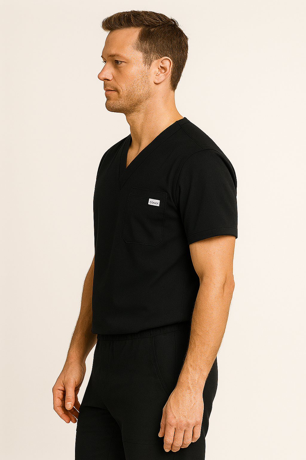 Men UltraFlex 4 Way Stretch 3 Pocket V Neck Scrub Top - Black