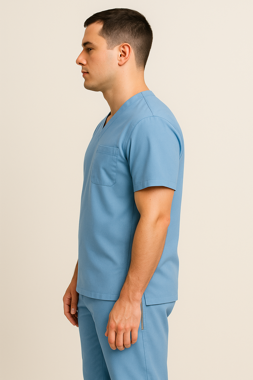Men UltraFlex 4 Way Stretch 3 Pocket V Neck Scrub Top - Ciel Blue