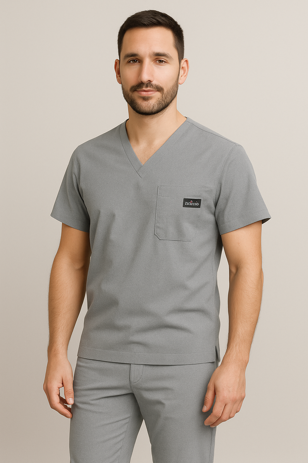 Men UltraFlex 4 Way Stretch 3 Pocket V Neck Scrub Top - Heather Grey