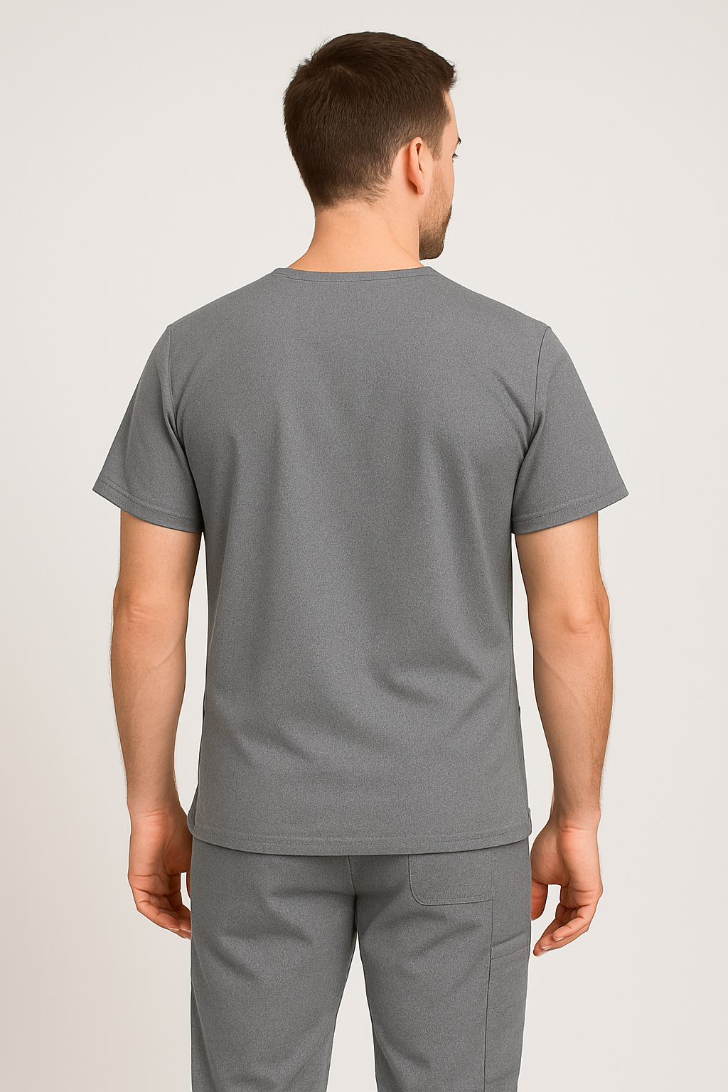 Men UltraFlex 4 Way Stretch 3 Pocket V Neck Scrub Top - Heather Grey