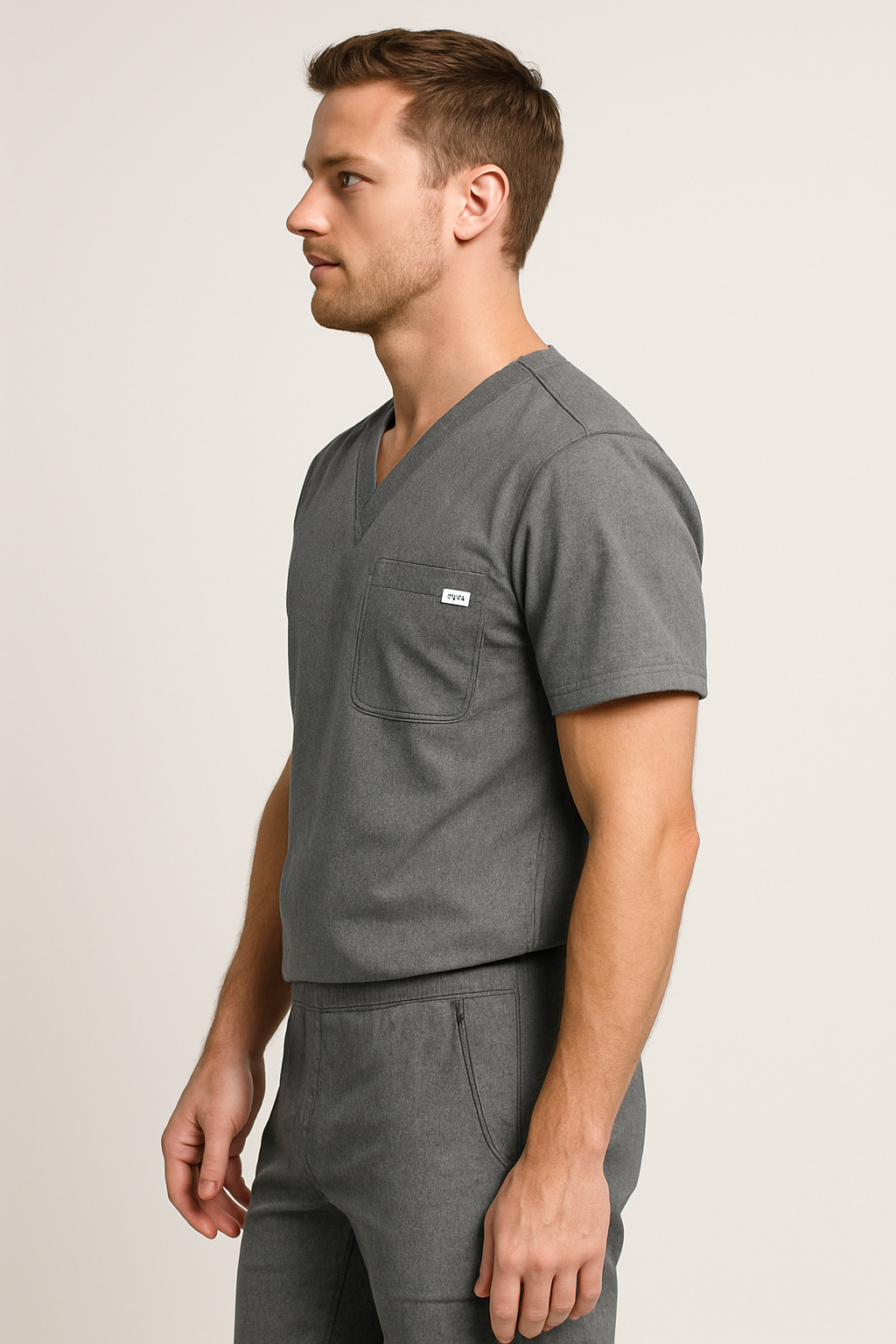 Men UltraFlex 4 Way Stretch 3 Pocket V Neck Scrub Top - Heather Grey