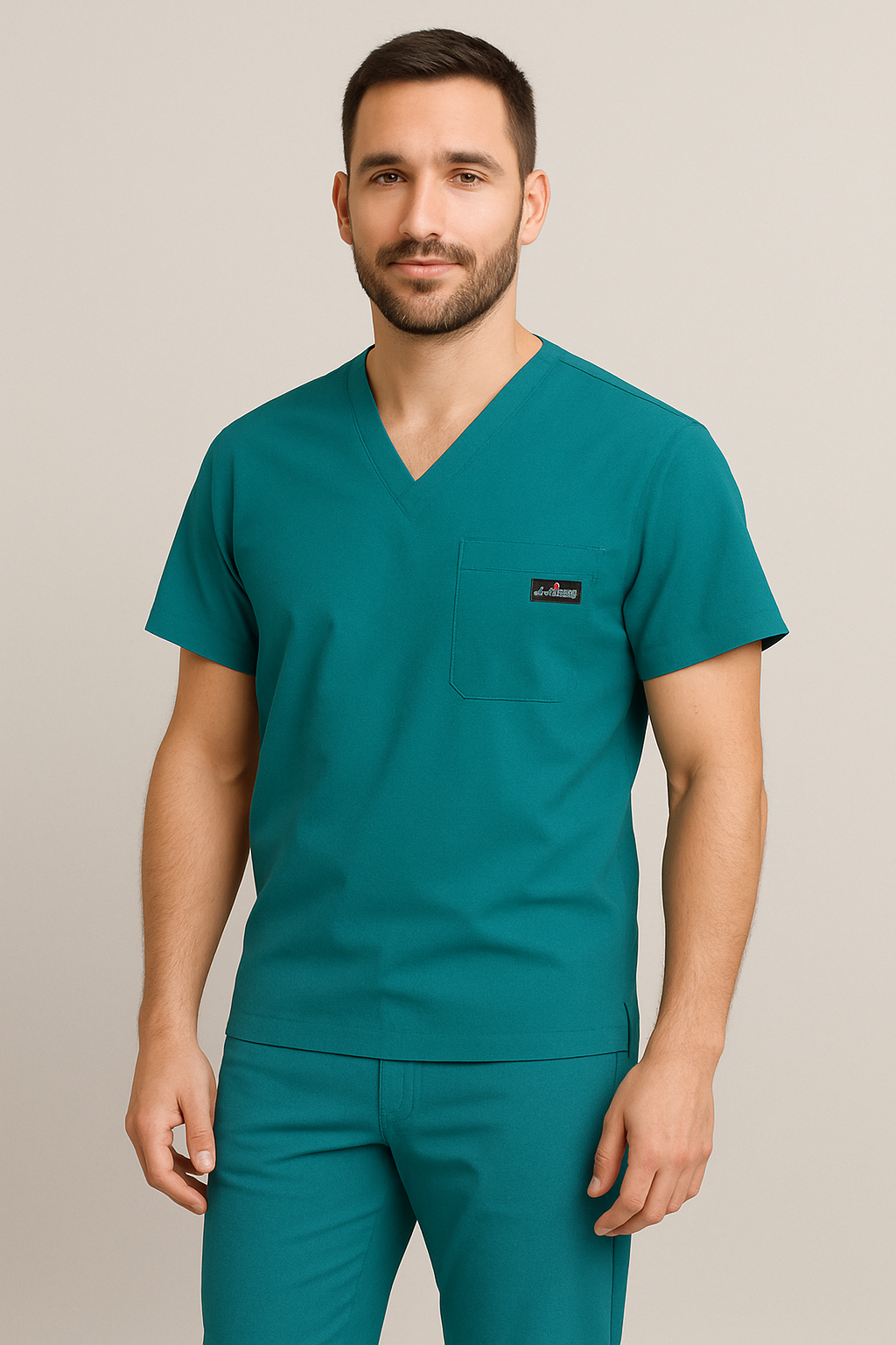 Men UltraFlex 4 Way Stretch 3 Pocket V Neck Scrub Top - Teal