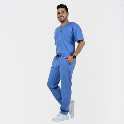 Men UltraFlex 4 Way Stretch 5 Pocket Scrub Bottom - Ciel Blue