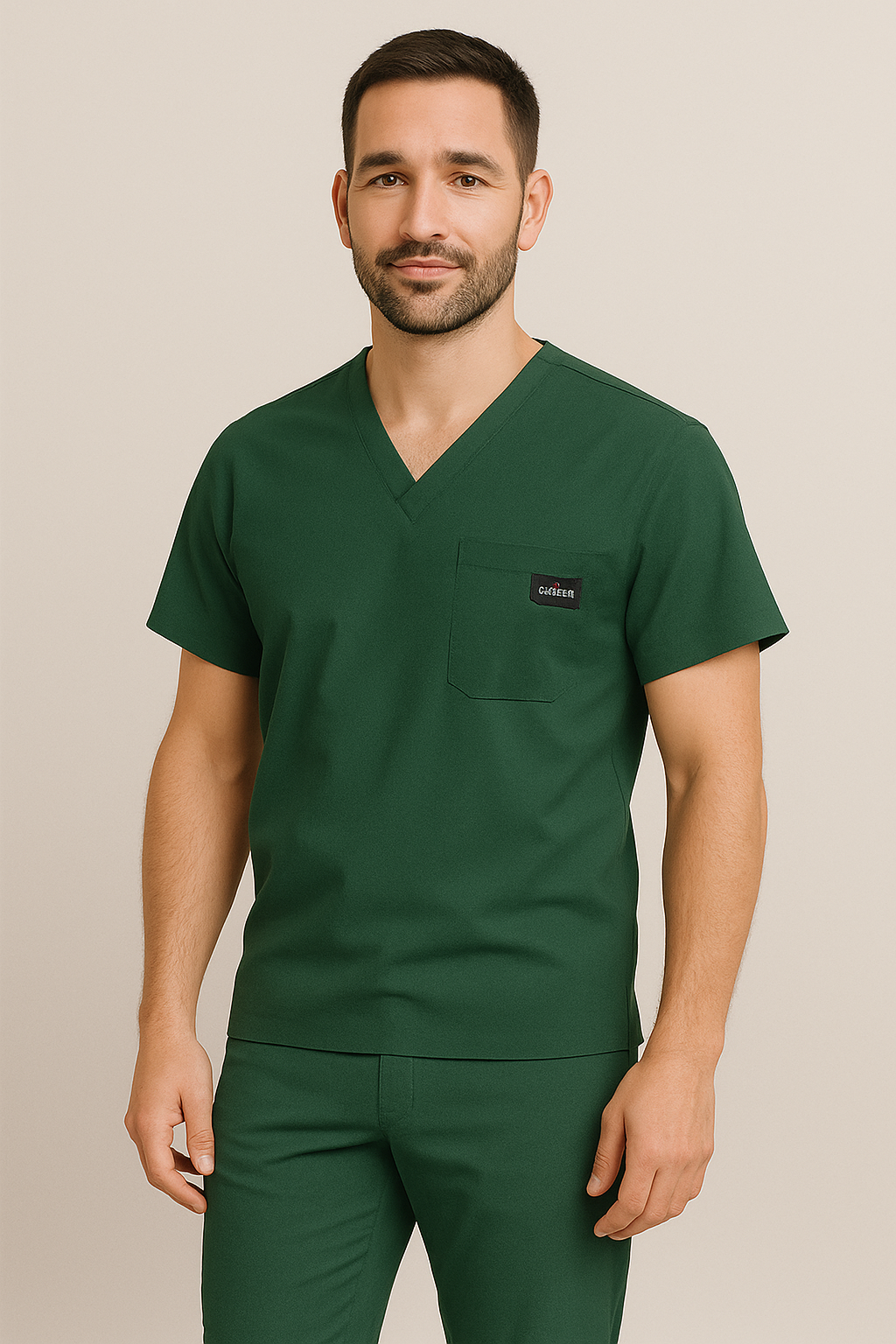 Men UltraFlex 4 Way Stretch 3 Pocket V Neck Scrub Top - Forest Green
