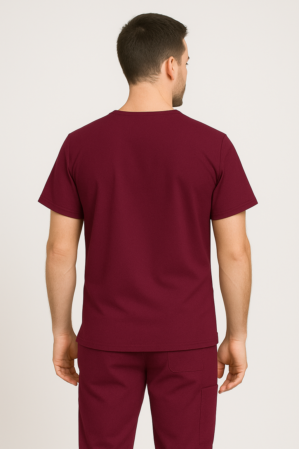 Men UltraFlex 4 Way Stretch 3 Pocket V Neck Scrub Top - Wine