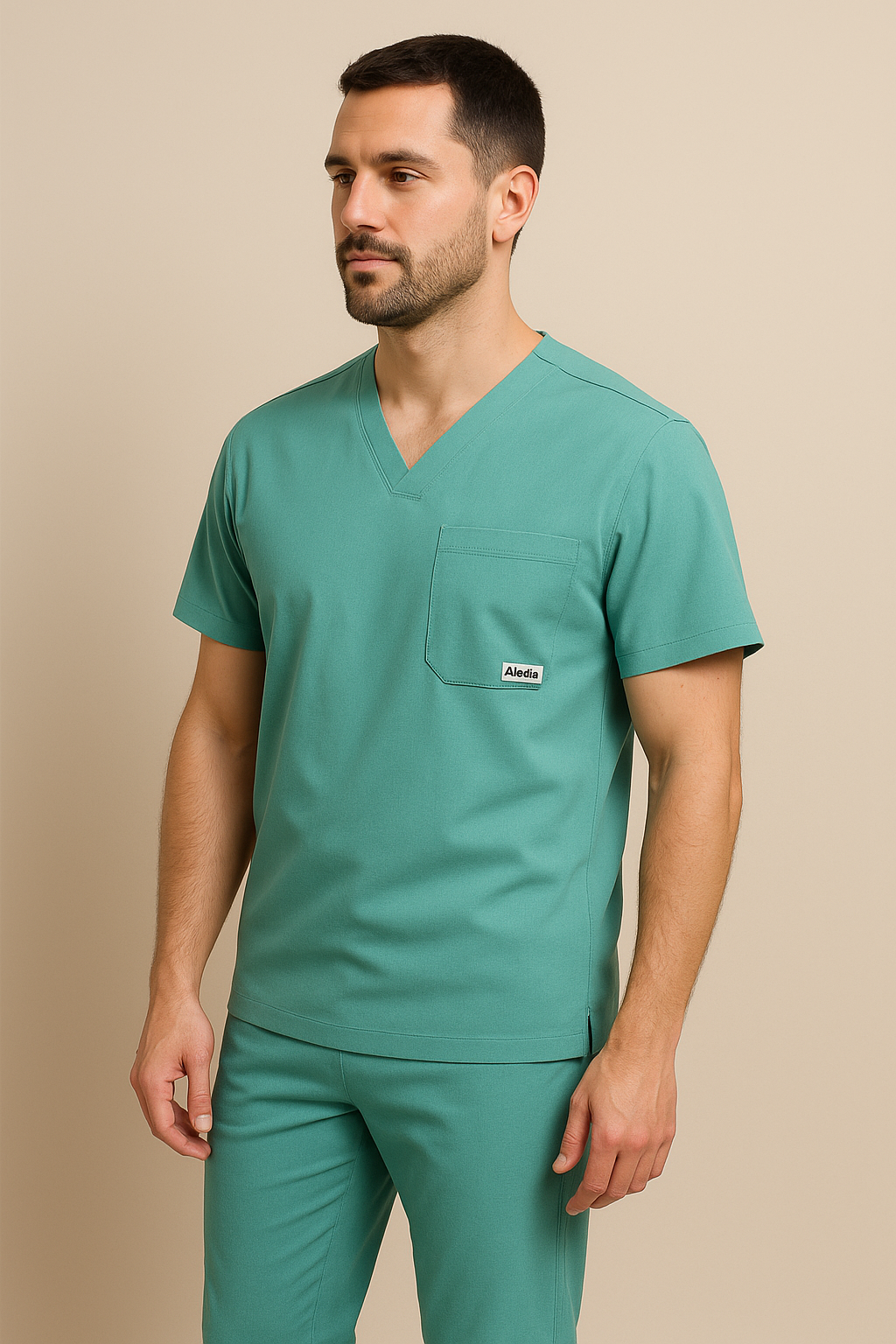 Men UltraFlex 4 Way Stretch 3 Pocket V Neck Scrub Top - Surgical Green
