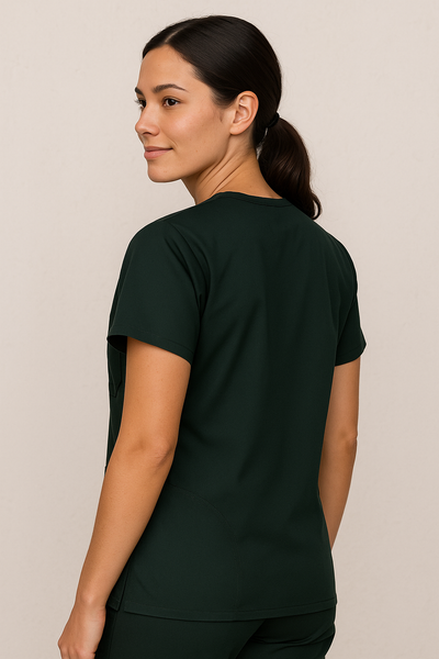 Women UltraFlex 4 Way Stretch 3 Pocket V Neck Scrub Top - Forest Green