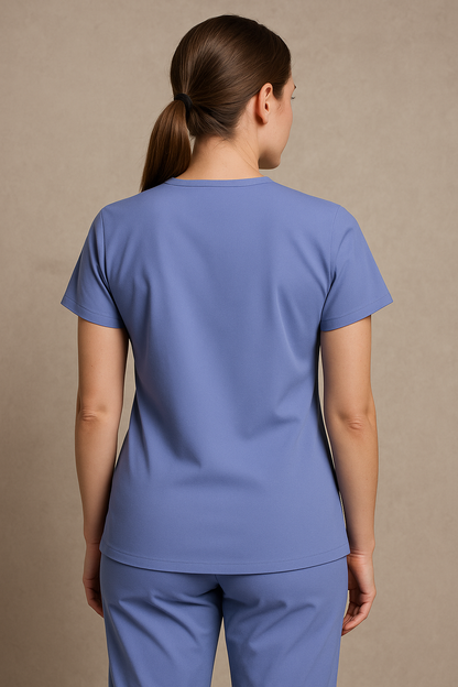 Women UltraFlex 4 Way Stretch 3 Pocket V Neck Scrub Top - Ciel Blue