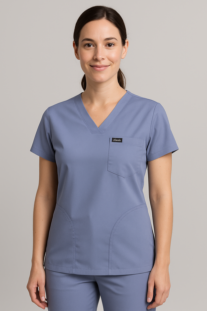 Women UltraFlex 4 Way Stretch 3 Pocket V Neck Scrub Top - Ciel Blue
