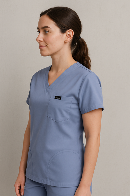 Women UltraFlex 4 Way Stretch 3 Pocket V Neck Scrub Top - Ciel Blue