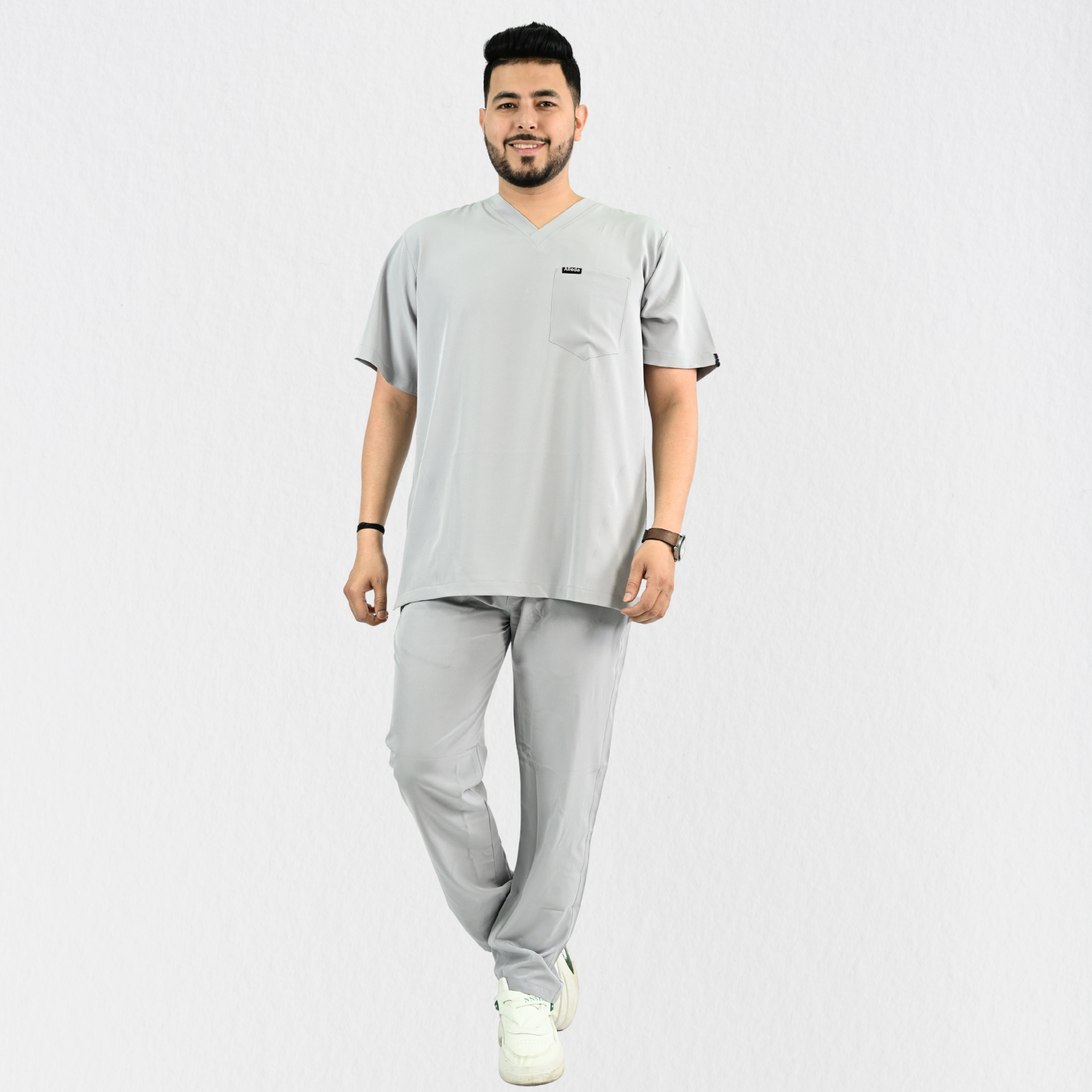 Men PrimaFlex 4 Way Stretch 8 Pocket V Neck Scrub Set - Light Grey
