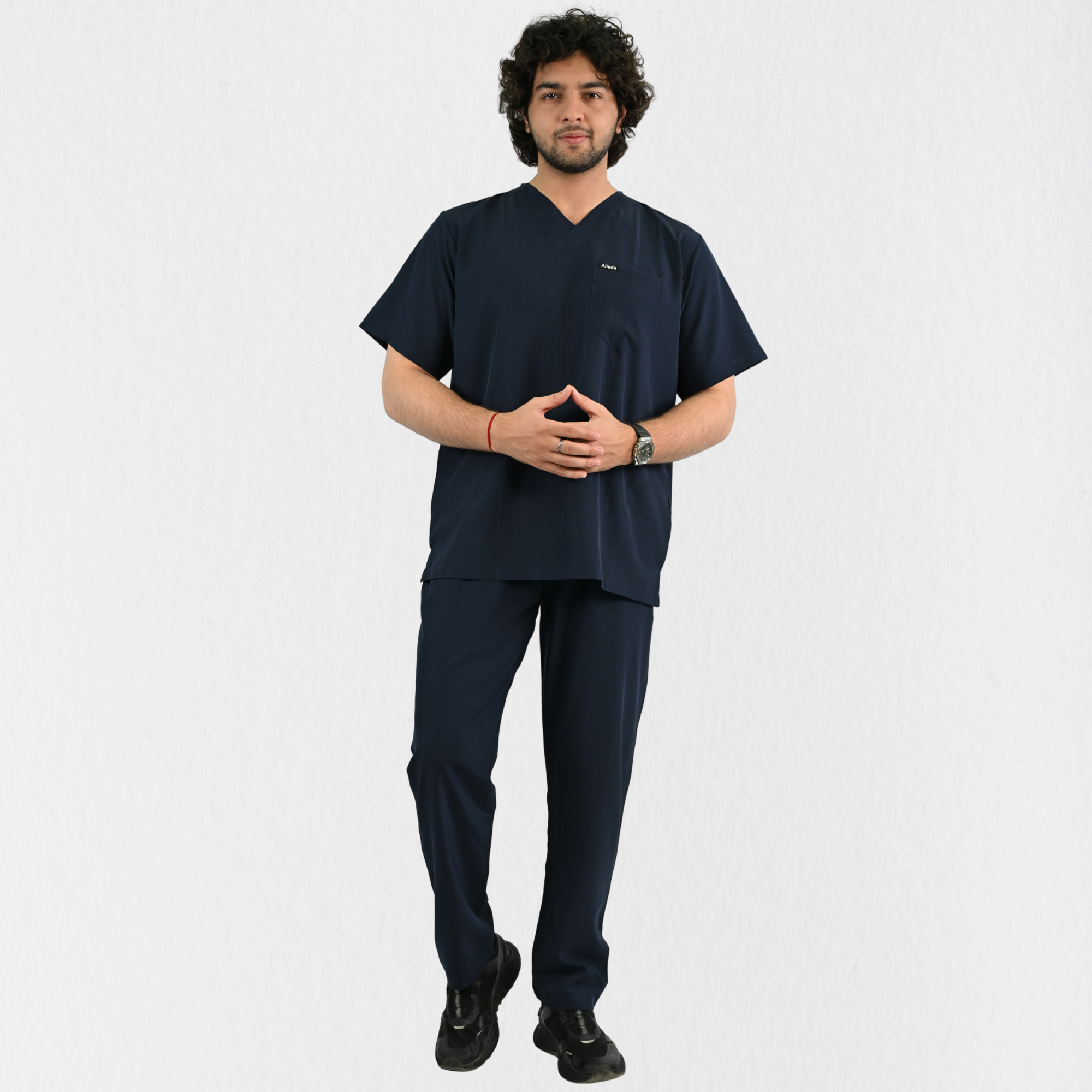 Men PrimaFlex 4 Way Stretch 8 Pocket V Neck Scrub Set - Navy Blue
