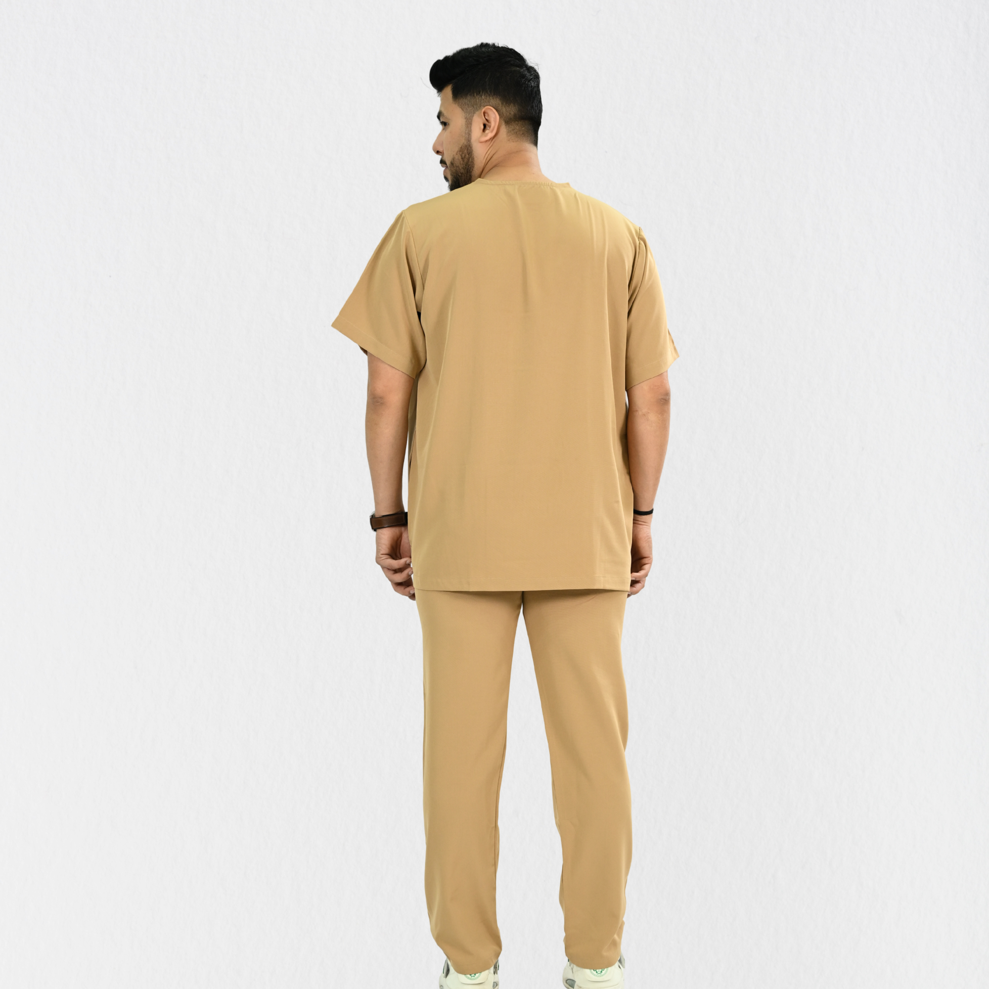 Men PrimaFlex 4 Way Stretch 8 Pocket V Neck Scrub Set - Beige