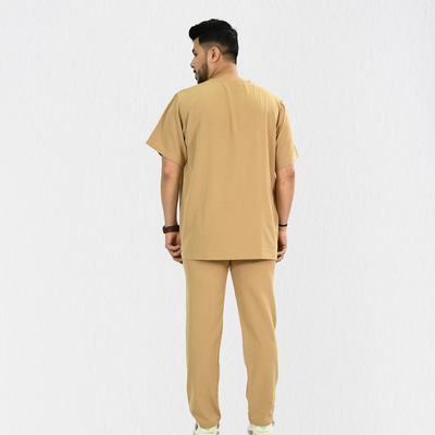 Men PrimaFlex 4 Way Stretch 8 Pocket V Neck Scrub Set - Beige