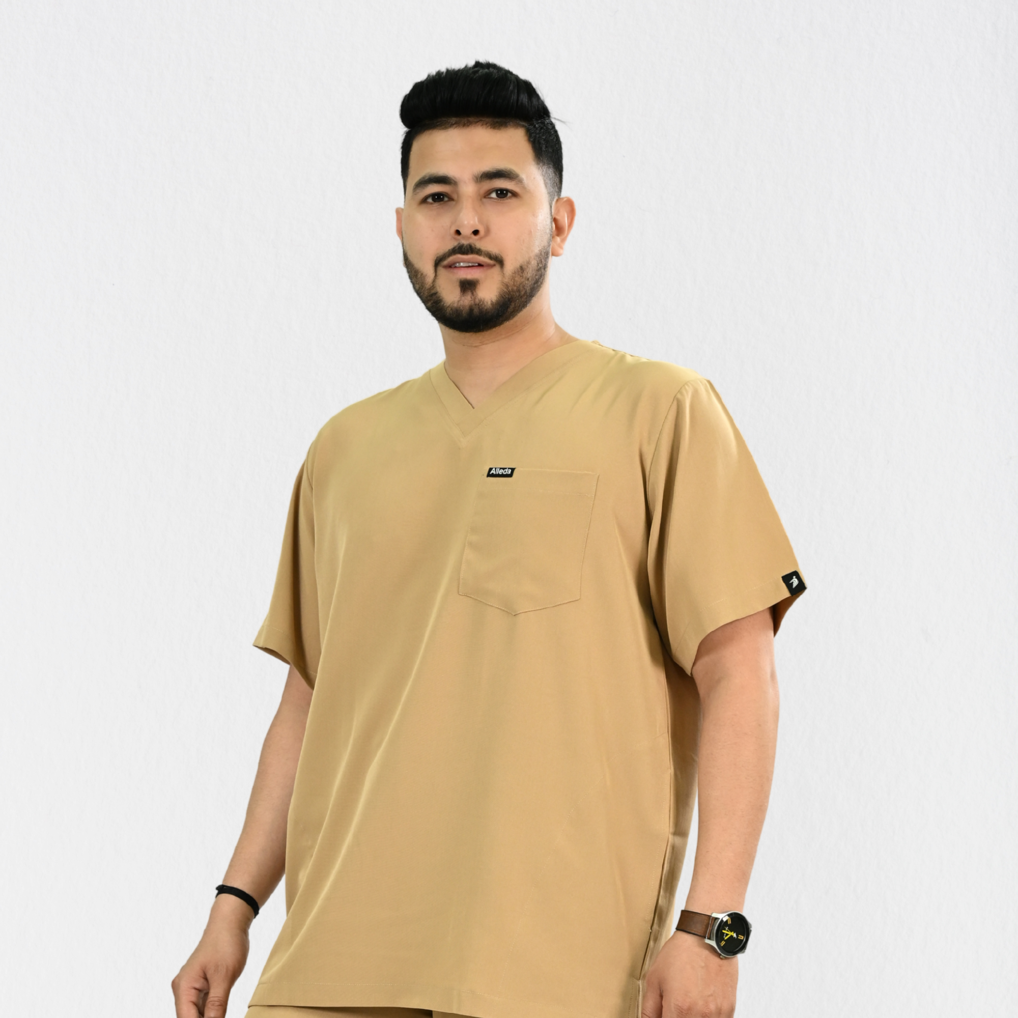 Men PrimaFlex 4 Way Stretch 3 Pocket Scrub Top - Beige