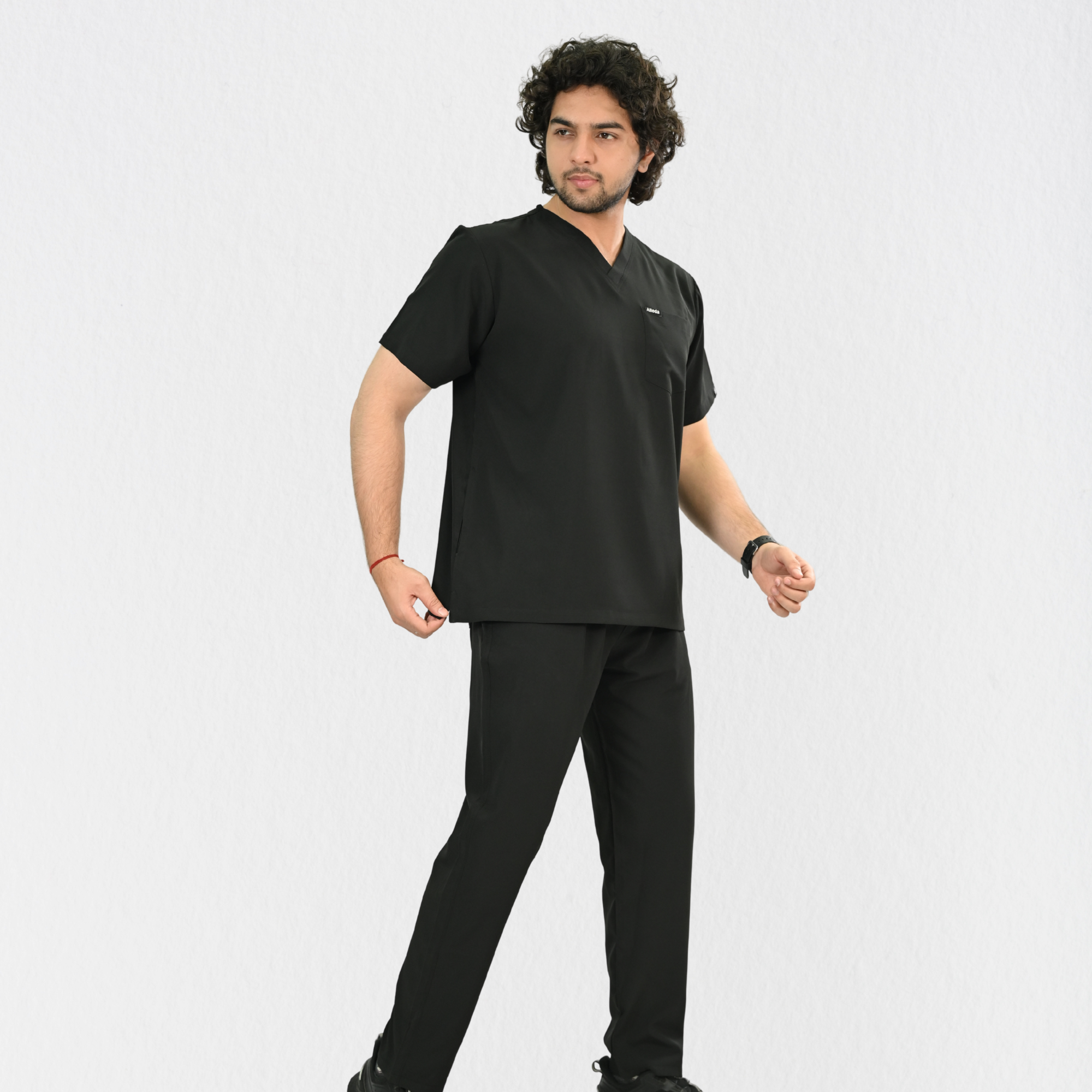 Men PrimaFlex 4 Way Stretch 8 Pocket V Neck Scrub Set - Black