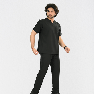 Men PrimaFlex 4 Way Stretch 8 Pocket V Neck Scrub Set - Black