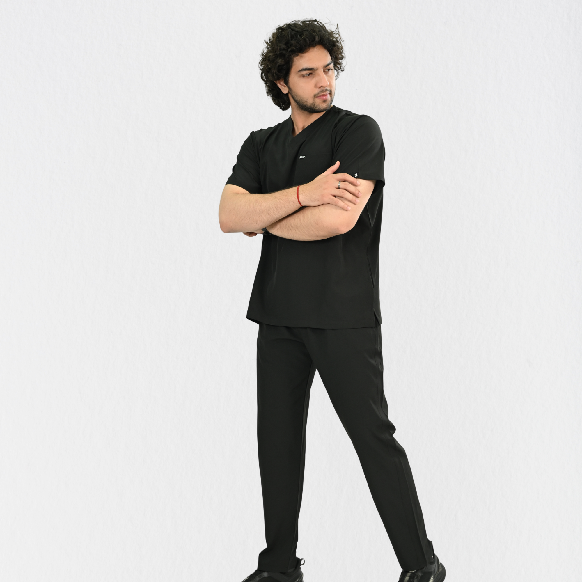Men PrimaFlex 4 Way Stretch 8 Pocket V Neck Scrub Set - Black
