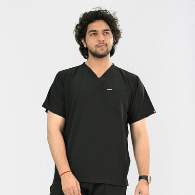 Men PrimaFlex 4 Way Stretch 3 Pocket Scrub Top - Black