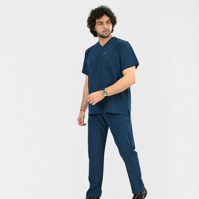 Men PrimaFlex 4 Way Stretch 8 Pocket V Neck Scrub Set - Crystal Teal