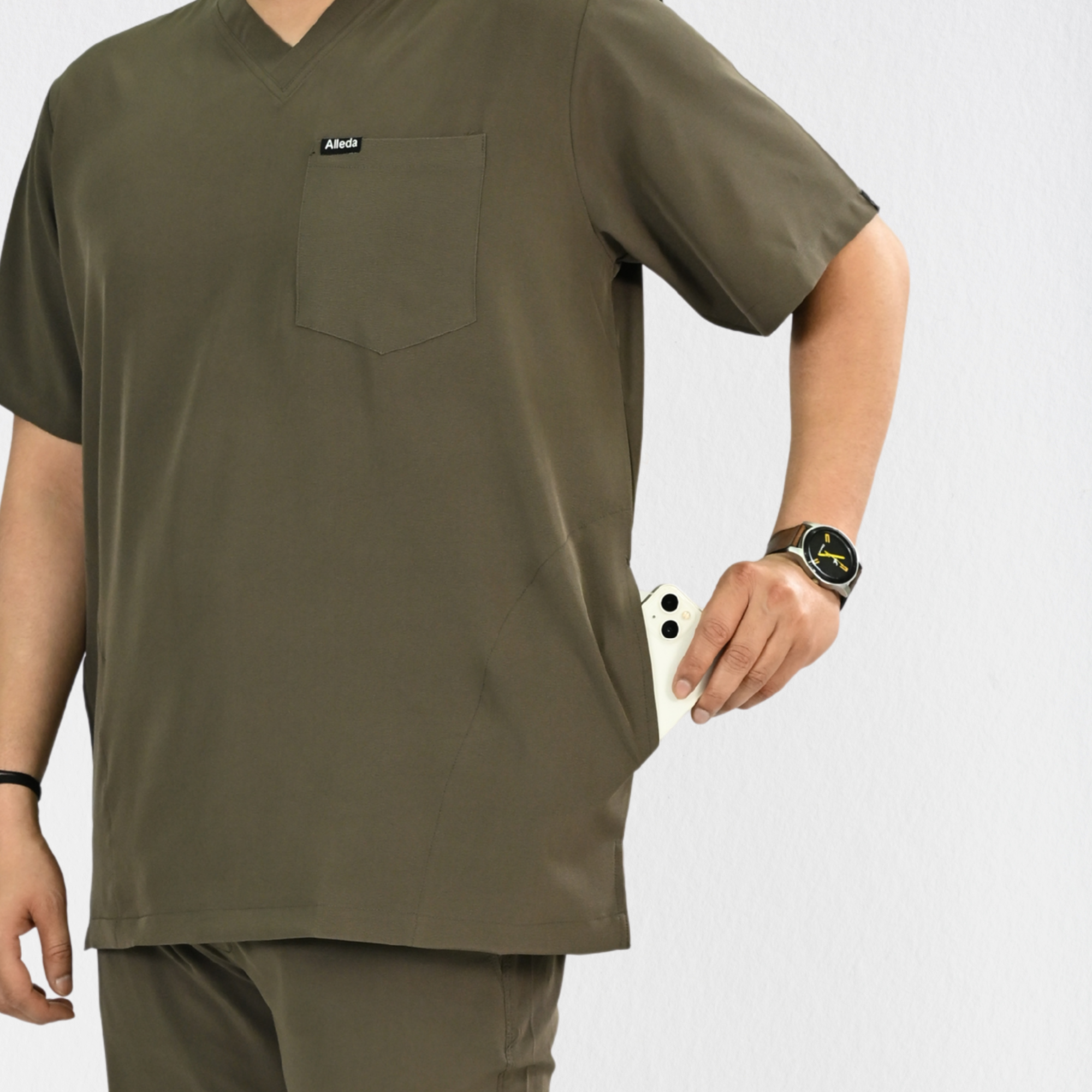 Men PrimaFlex 4 Way Stretch 3 Pocket Scrub Top - Charcoal Brown