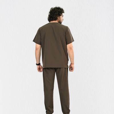 Men PrimaFlex 4 Way Stretch 8 Pocket V Neck Scrub Set - Dark Brown