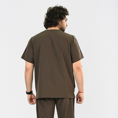 Men PrimaFlex 4 Way Stretch 3 Pocket Scrub Top - Dark Brown
