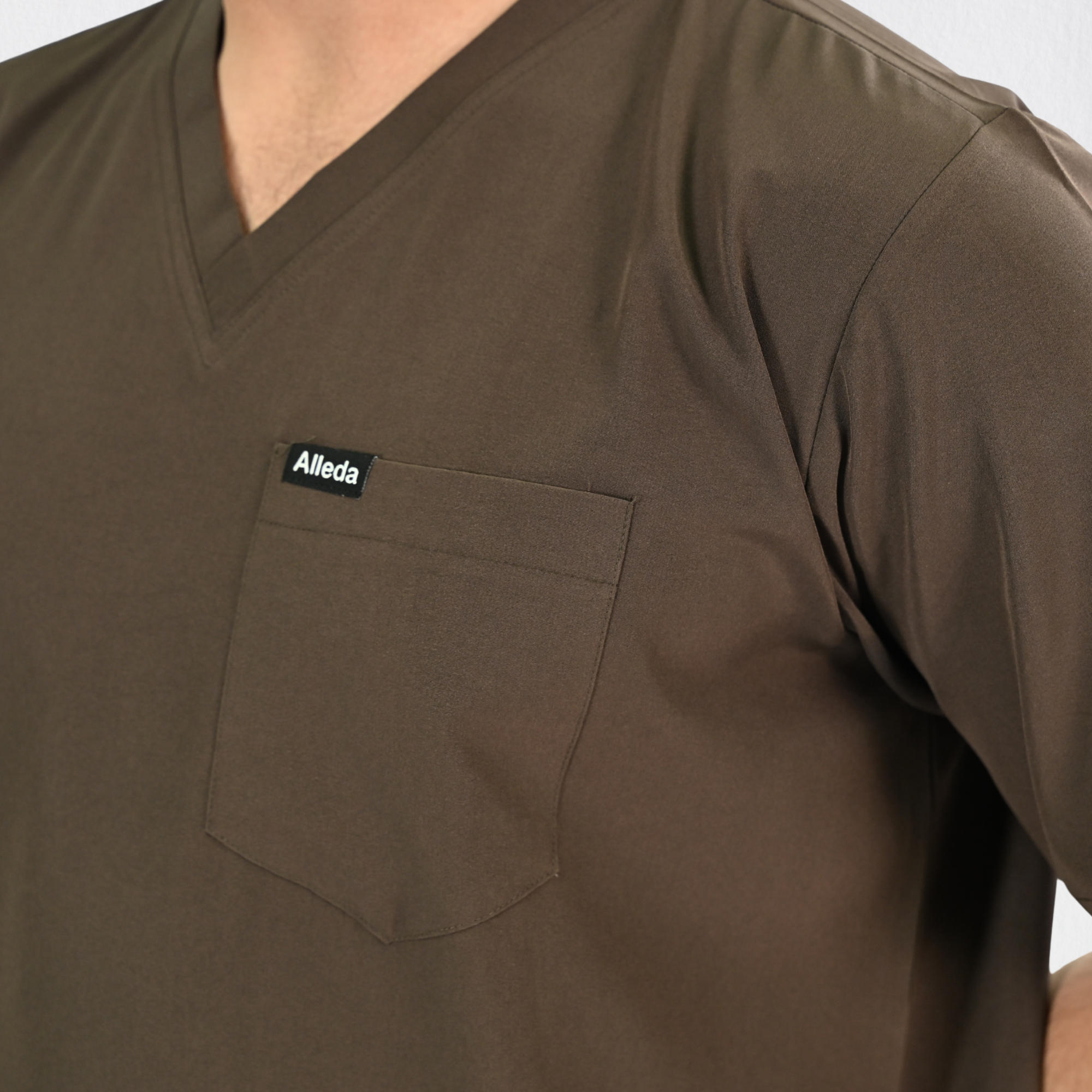 Men PrimaFlex 4 Way Stretch 3 Pocket Scrub Top - Dark Brown