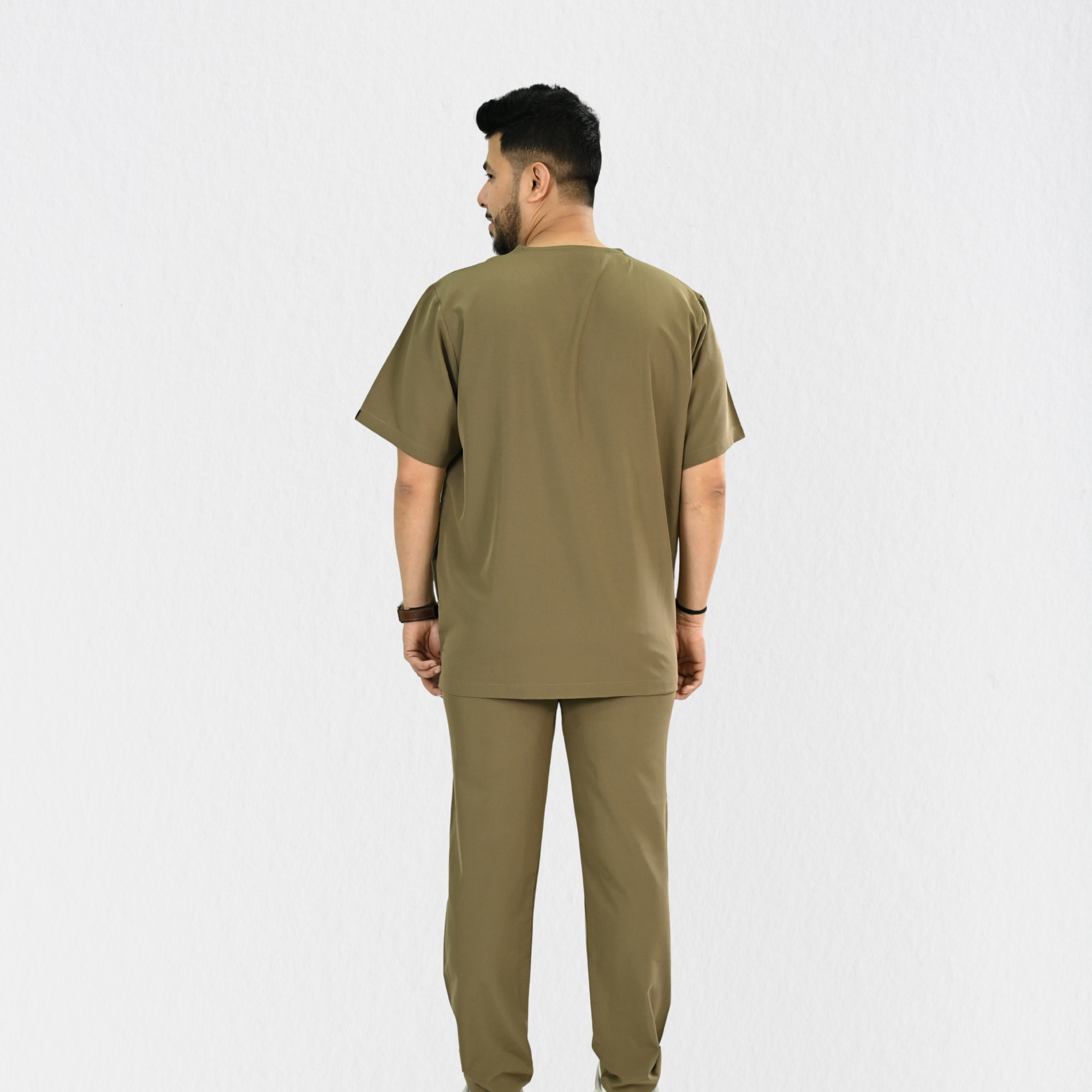 Men PrimaFlex 4 Way Stretch 8 Pocket V Neck Scrub Set - Khaki