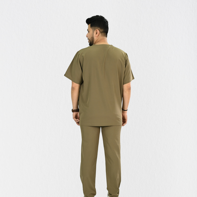 Men PrimaFlex 4 Way Stretch 8 Pocket V Neck Scrub Set - Khaki