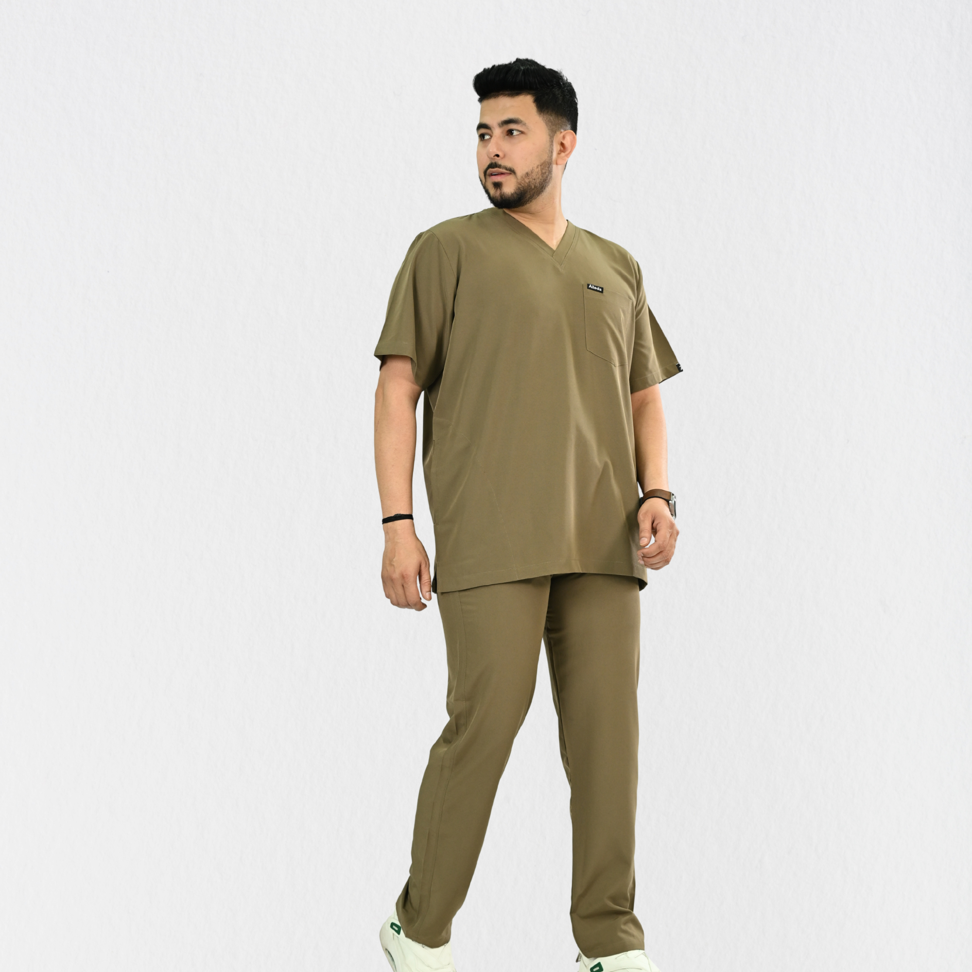 Men PrimaFlex 4 Way Stretch 8 Pocket V Neck Scrub Set - Khaki