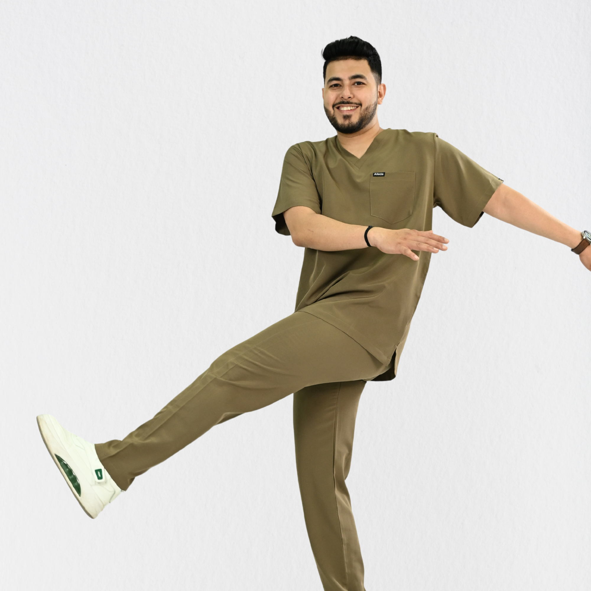 Men PrimaFlex 4 Way Stretch 8 Pocket V Neck Scrub Set - Khaki
