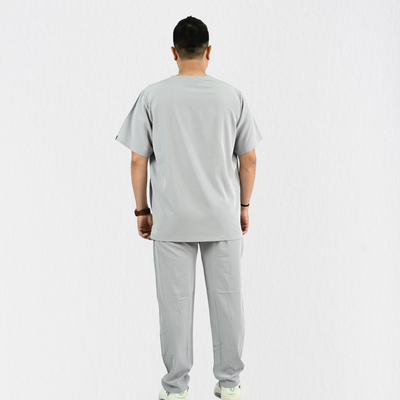Men PrimaFlex 4 Way Stretch 8 Pocket V Neck Scrub Set - Light Grey