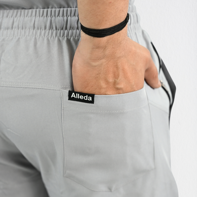 Men PrimaFlex 4 Way Stretch 8 Pocket V Neck Scrub Set - Light Grey