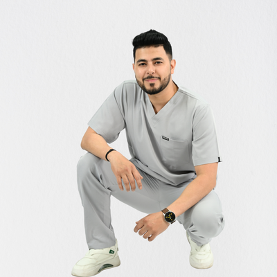 Men PrimaFlex 4 Way Stretch 8 Pocket V Neck Scrub Set - Light Grey