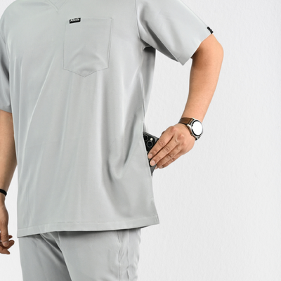 Men PrimaFlex 4 Way Stretch 3 Pocket Scrub Top - Light Grey