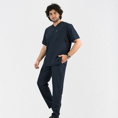 Men PrimaFlex 4 Way Stretch 8 Pocket V Neck Scrub Set - Navy Blue