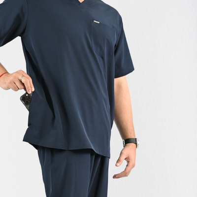 Men PrimaFlex 4 Way Stretch 3 Pocket Scrub Top - Navy Blue