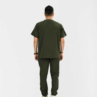 Men PrimaFlex 4 Way Stretch 8 Pocket V Neck Scrub Set - Olive