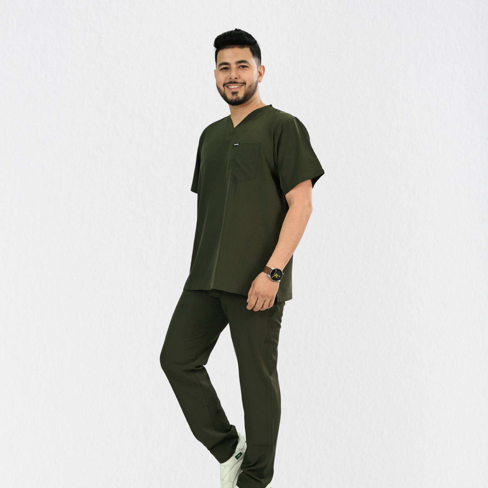 Men PrimaFlex 4 Way Stretch 8 Pocket V Neck Scrub Set - Olive