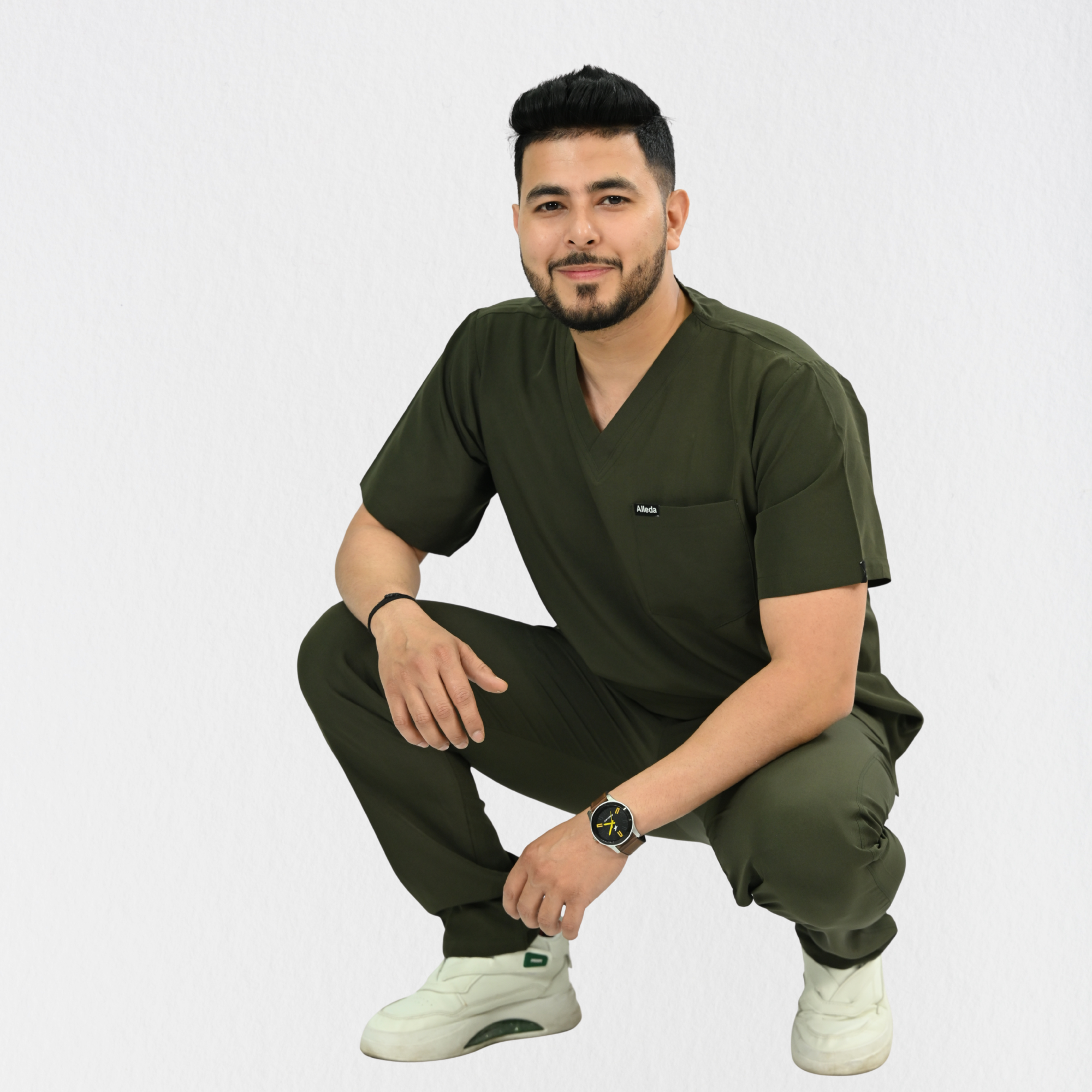 Men PrimaFlex 4 Way Stretch 8 Pocket V Neck Scrub Set - Olive
