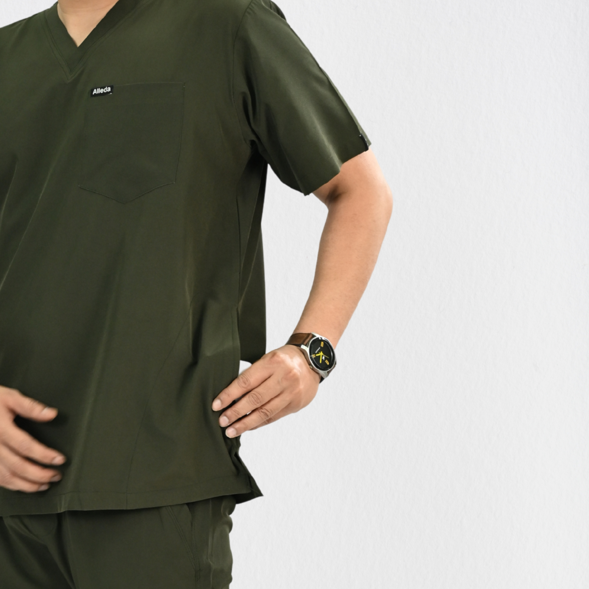 Men PrimaFlex 4 Way Stretch 3 Pocket Scrub Top - Olive