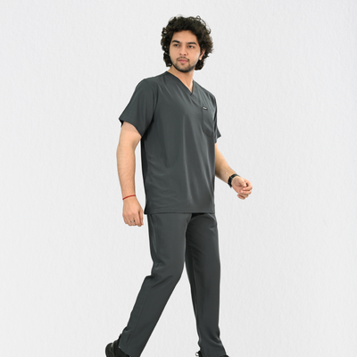 Men PrimaFlex 4 Way Stretch 8 Pocket V Neck Scrub Set - Slate Grey