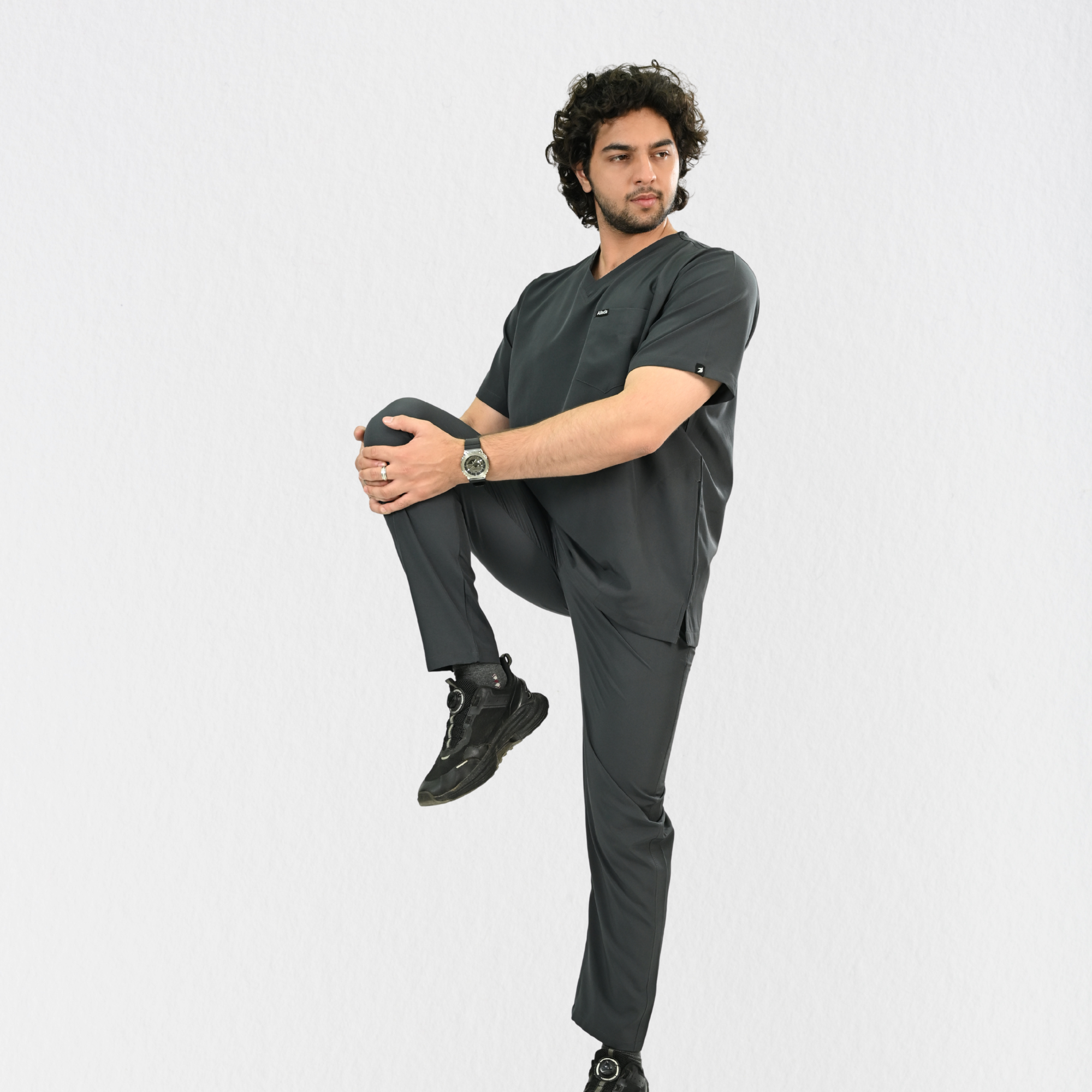 Men PrimaFlex 4 Way Stretch 8 Pocket V Neck Scrub Set - Slate Grey