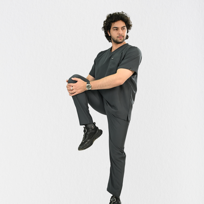 Men PrimaFlex 4 Way Stretch 8 Pocket V Neck Scrub Set - Slate Grey