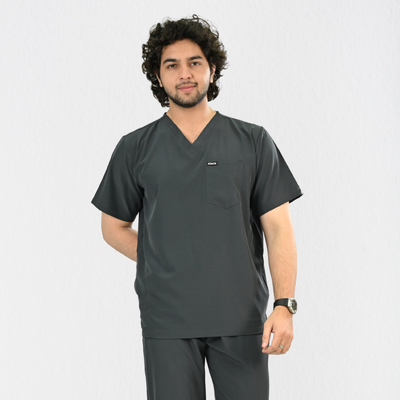 Men PrimaFlex 4 Way Stretch 3 Pocket Scrub Top - Slate Grey