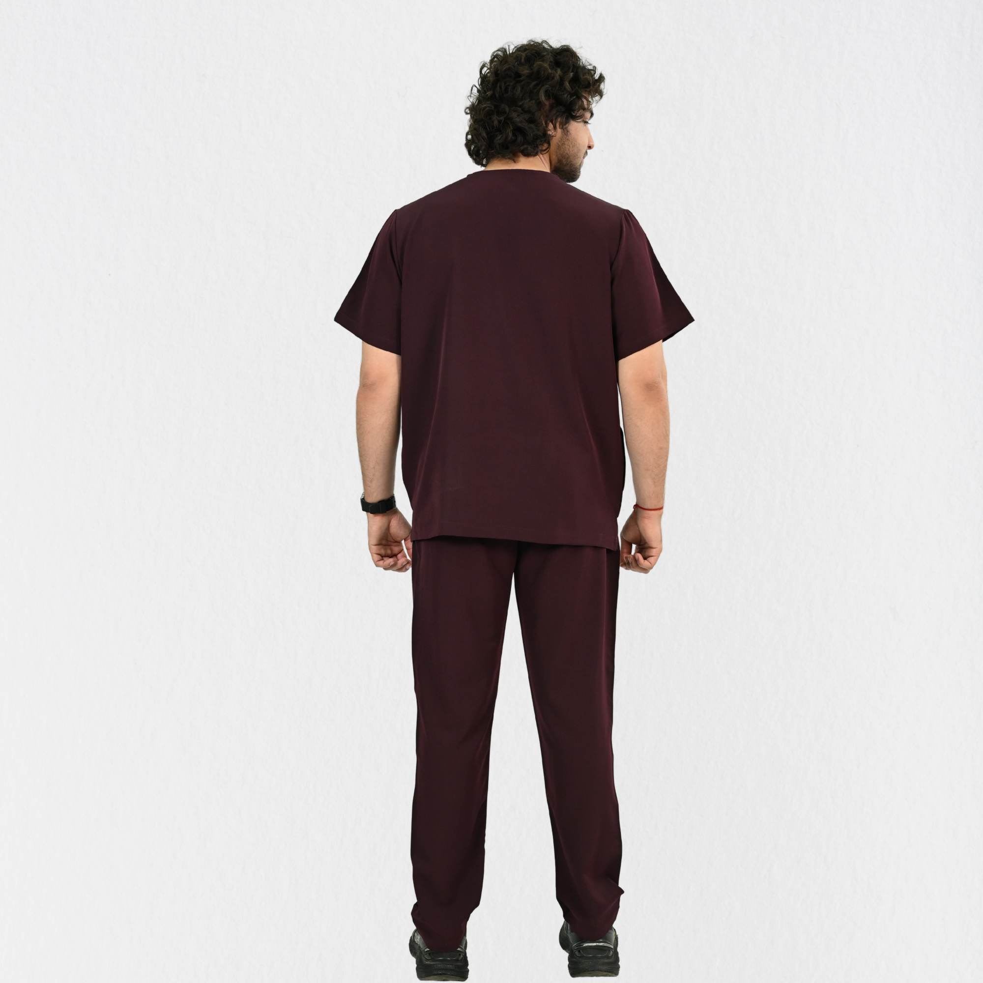 Men PrimaFlex 4 Way Stretch 8 Pocket V Neck Scrub Set - Wine